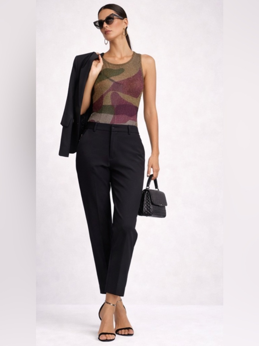 Parallel Metallic Abstract Knit Tank Top Sleeveless Sheer XS